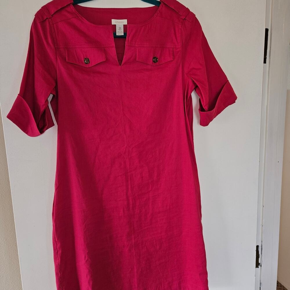 Chico's Fuchsia Pink Linen-Blend Popover Tunic Dress - Size 0 US 4